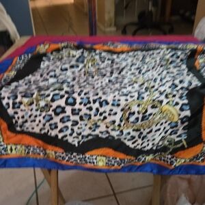 Leopard Print Scarf with Musical Instrument Design
